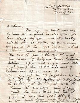 Correspondence file re Christopher J. Brady, Printer of the 1916 Proclamation