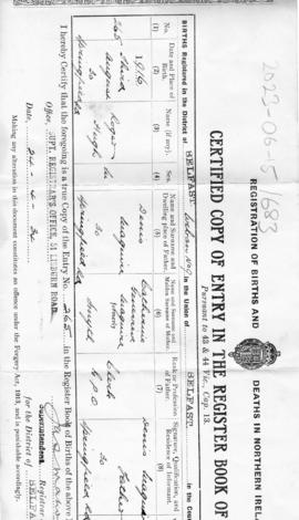 Birth certificate of Rory Maguire