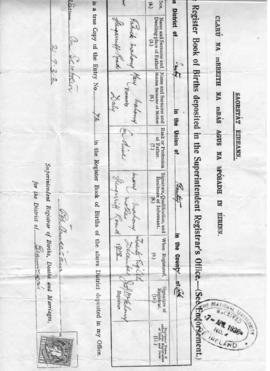 Birth Certificate - Patrick O Mahony -1