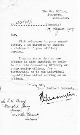 War office cover letter