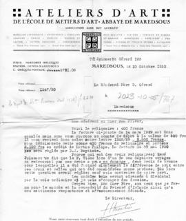 Invoice letter Ateliers - 2500 francs - reliquare