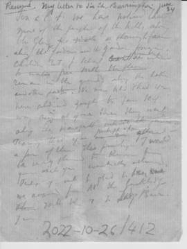 notes on response to letter to Charles Barrington