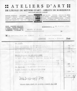 Ateliers d'art Maredsous - Invoice 1504 francs