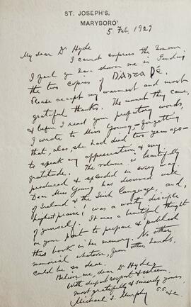 Letter from Monsignor Michael J. Murphy to Douglas Hyde