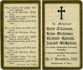 Memorial Card for Rory O’Connor, Liam Mellows, Richard Barrett, Joseph McKelvey