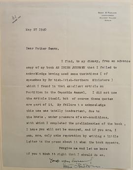 Letter from Seán Ó Faoláin