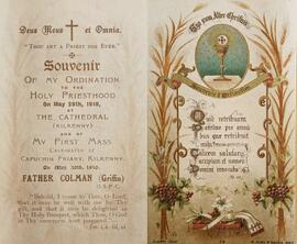 Ordination souvenir card for Fr. Colman Griffin