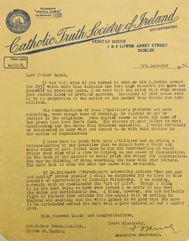 Letter from Frank O’Reilly, Catholic Truth Society of Ireland