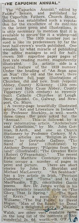 ‘Clonmel Nationalist’ review of ‘The Capuchin Annual’ (1939)