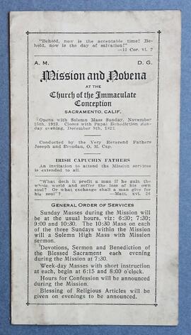 Mission Leaflet for the Church of the Immaculate Conception in Sacramento, California