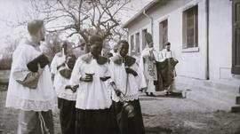 Monsignor Killian Flynn blessing a building in Northern Rhodesia