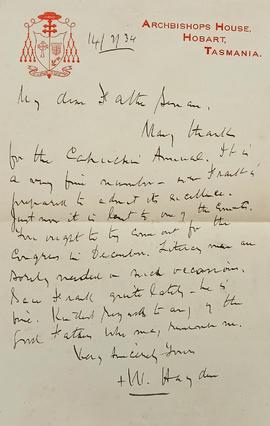 Letter from Archbishop William Hayden