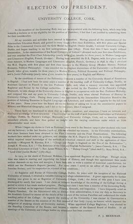 Application of P.J. Merriman for Presidency of University College Cork