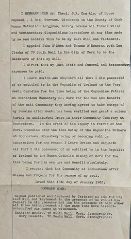 Legal Correspondence, Probate Records, and Testamentary Dispositions of the Reverend Dr. Hermann Hohn