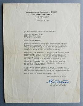 Letter from Archbishop Edward D. Howard to Fr. Joseph Fenelon