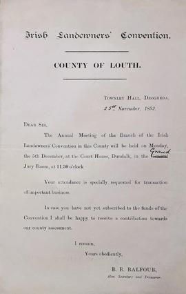 Letter to County Louth Delegates of the Irish Landowners’ Convention