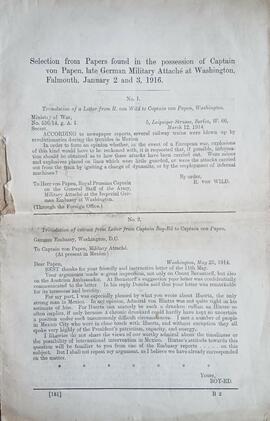 Selection from papers found in the possession of Captain von Papen, late German military attaché at Washington, Falmouth
