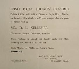 Invitation to a D.L. Kelleher event