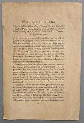 Lawrence of Arabia / Being an Address delivered by Viscount Halifax