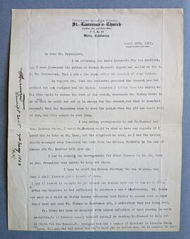 Letter from Fr. Joseph Fenelon