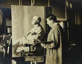 Seán O’Sullivan working on a portrait of Douglas Hyde