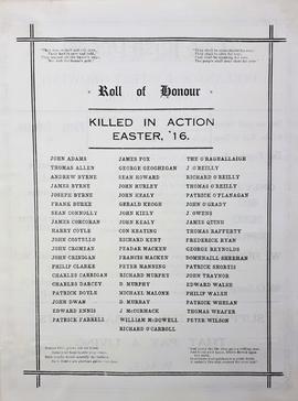 Roll of Honour / Killed in Action Easter 1916