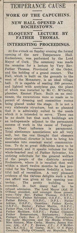 Opening of Temperance Hall at Rochestown