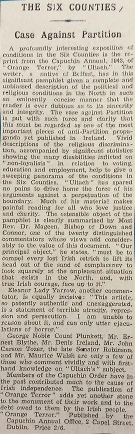 ‘Limerick Chronicle’ review of ‘The Capuchin Annual’ (1943)