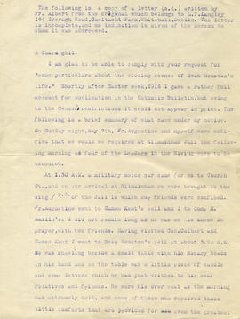 Copy letter from Fr. Albert Bibby OFM Cap. concerning Seán Heuston’s execution