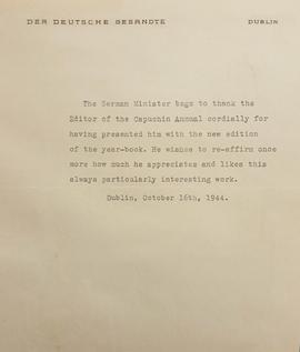Letter from Eduard Hempel, German Minister to Ireland