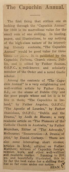 ‘The Waterford News’ Review of ‘The Capuchin Annual’ (1930)