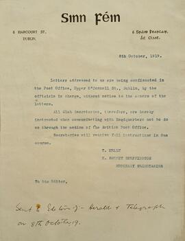 Circular letter re the confiscation of post