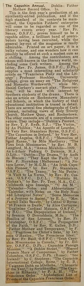 ‘The Cork Examiner’ Review of ‘The Capuchin Annual’ (1930)