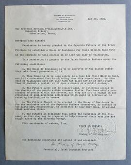 Letter from Bishop Edmond John Fitzmaurice