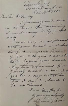 Letter from Maurice Davin