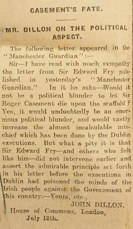 Casement’s fate / Mr. Dillion on the political aspect