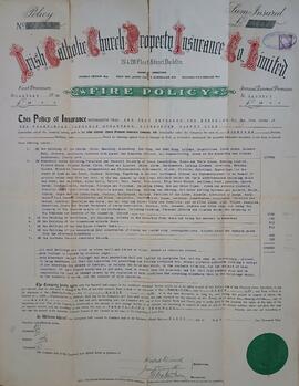 Fire Insurance Policy: Irish Catholic Church Property Insurance Co., Limited to the Capuchin Franciscan Friary, Rochestown