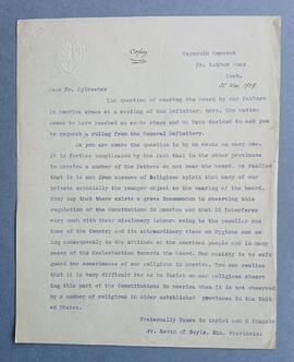 Copy letter from Fr. Kevin Moynihan