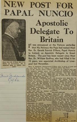 Archbishop Gerald O’Hara appointed Apostolic Delegate to Britain