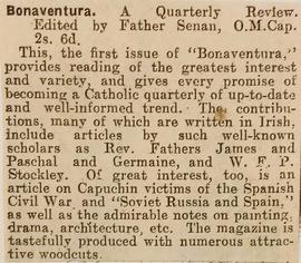 ‘Cork Examiner’ review of ‘Bonaventura’ (1937)