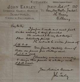Letters from John Earley, stained glass artist and church decorator
