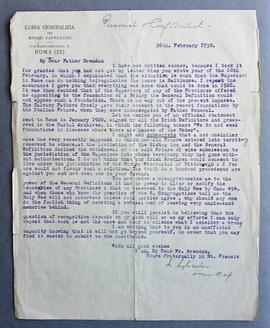 Letter from Fr. Sylvester Mulligan to Fr. Brendan O’Callaghan