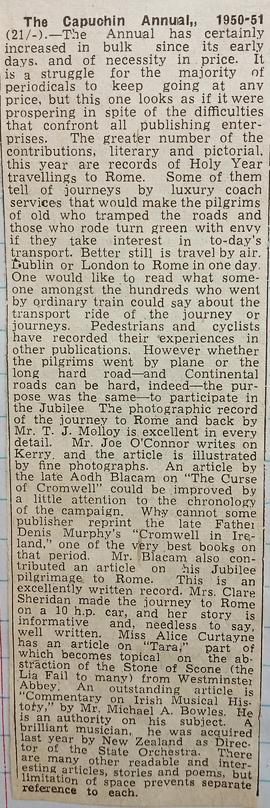 ‘Cork Examiner’ review of ‘The Capuchin Annual’ (1950-1)