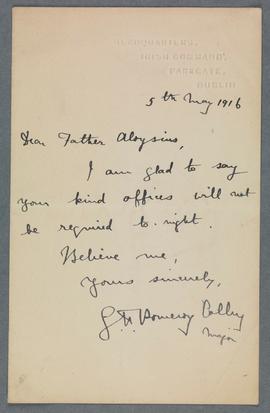 Letter from Major Gerald Henry Pomeroy Colley to Fr. Aloysius Travers OFM Cap.