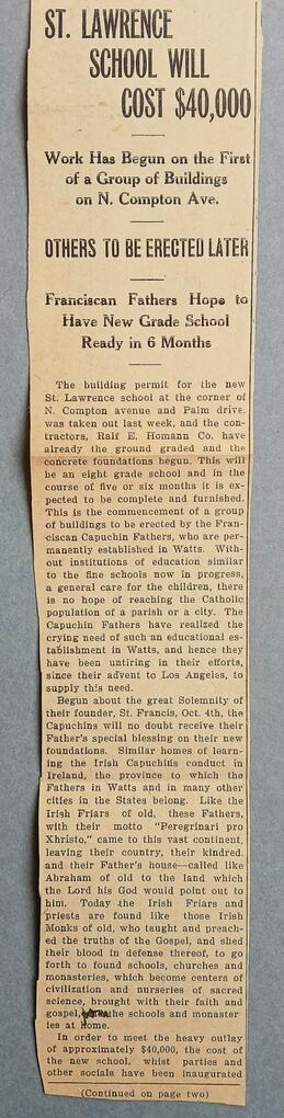 St. Lawrence School in Watts to cost $40,000