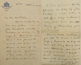 Letter from Archbishop Paschal Robinson OFM