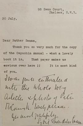 Letter from Sybil Thorndike (Lady Casson)