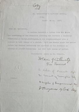 Copy letter from Fr. Edwin Fitzgibbon to Fr. Sylvester Mulligan