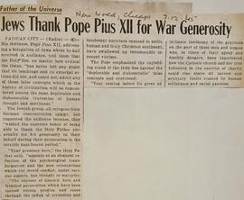 Jews thank Pope Pius XII for war generosity