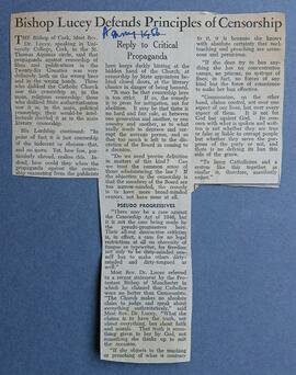 Bishop Lucey defends principle of censorship